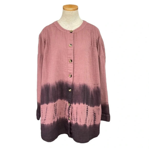 Pure Jill Button Up Tunic Blouse Ombre Red Purple Size Large L - Picture 1 of 16